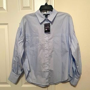 LS woven light blue button up (back & front) shirt
